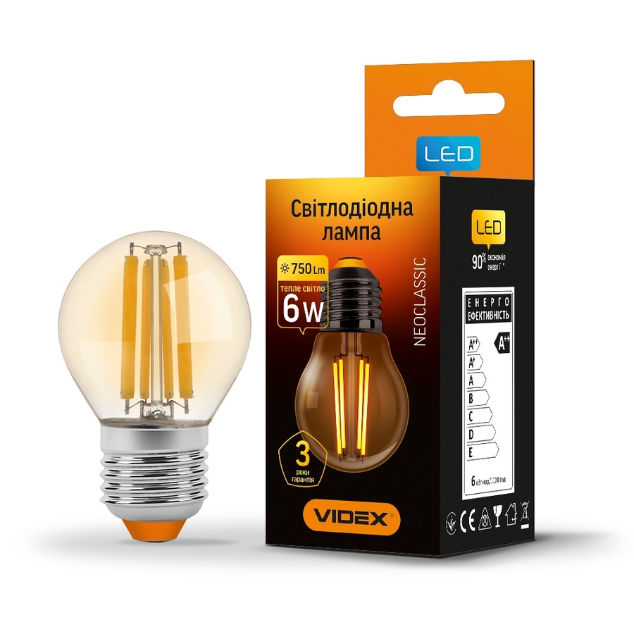 Лампа Шар Міні E27 G45 LED VIDEX Filament 6W 2200K бронза 4031500 фото